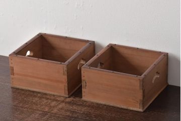 竹に太鼓鋲　珍しい　煙草盆2個セット(収納箱、木箱、小物入れ)(R-045274)