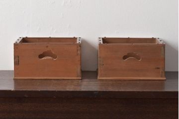 竹に太鼓鋲　珍しい　煙草盆2個セット(収納箱、木箱、小物入れ)(R-045274)