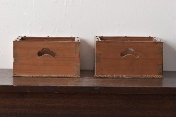 竹に太鼓鋲　珍しい　煙草盆2個セット(収納箱、木箱、小物入れ)(R-045275)