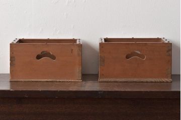 竹に太鼓鋲　珍しい　煙草盆2個セット(収納箱、木箱、小物入れ)(R-045275)
