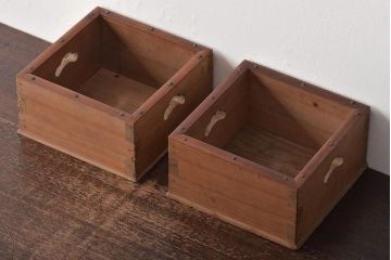 竹に太鼓鋲　珍しい　煙草盆2個セット(収納箱、木箱、小物入れ)(R-045275)