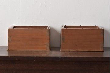 竹に太鼓鋲　珍しい　煙草盆2個セット(収納箱、木箱、小物入れ)(R-045275)
