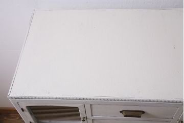 アンティーク家具　昭和中期　モールガラス入り　シャビーなペイントがおしゃれなチェスト(引き出し)(R-045278)