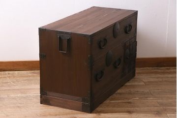 アンティーク家具　大正昭和初期　前面桐材　和の趣漂う箪笥ローボード(時代箪笥、ローチェスト、テレビ台)(R-045301)