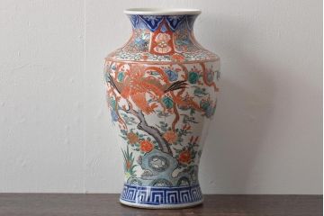 幕末〜明治　伊万里焼　花鳥図色絵花瓶一対(花器)(R-045304)