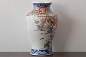 幕末〜明治　伊万里焼　花鳥図色絵花瓶一対(花器)(R-045304)