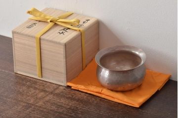 木村清雲　南鐐伝来建水　純銀　約353g　茶道具(R-045305)