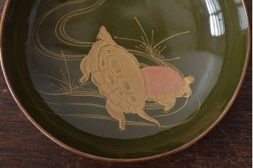 大正〜昭和初期　亀の図　蒔絵　木皿6枚セット(漆器小皿)(R-045316)
