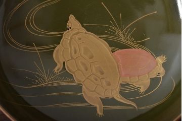 大正〜昭和初期　亀の図　蒔絵　木皿6枚セット(漆器小皿)(R-045316)