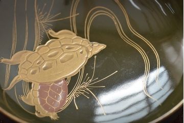 大正〜昭和初期　亀の図　蒔絵　木皿6枚セット(漆器小皿)(R-045316)