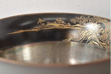 明治期　九谷松雲堂　八山画　金彩銀彩　盃洗一対(杯洗)(R-045317)