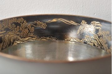 明治期　九谷松雲堂　八山画　金彩銀彩　盃洗一対(杯洗)(R-045317)