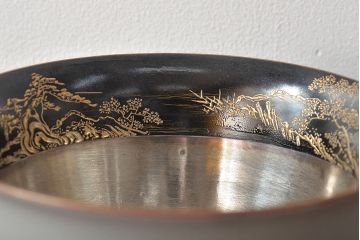 明治期　九谷松雲堂　八山画　金彩銀彩　盃洗一対(杯洗)(R-045317)