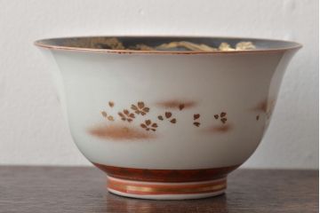 明治期　九谷松雲堂　八山画　金彩銀彩　盃洗一対(杯洗)(R-045317)