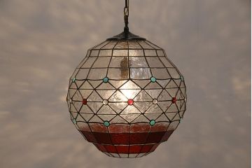 ヴィンテージ照明　イギリスビンテージ　空間をおしゃれに彩るステンドグラスのペンダントライト(吊り下げ照明、天井照明)(R-045331)