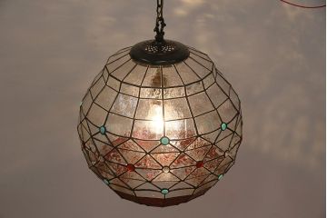 ヴィンテージ照明　イギリスビンテージ　空間をおしゃれに彩るステンドグラスのペンダントライト(吊り下げ照明、天井照明)(R-045331)
