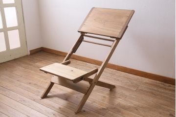 アンティーク家具　昭和初期　ストリップド(剥離)　ケヤキ材・ヒノキ材　折りたたみ式が便利なリーディングデスク(学習机)(R-045341)