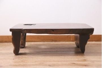 ビンテージ家具　昭和中期　総ケヤキ材　木の味わいをたっぷり味わえる座卓(センターテーブル、ローテーブル)(R-045342)
