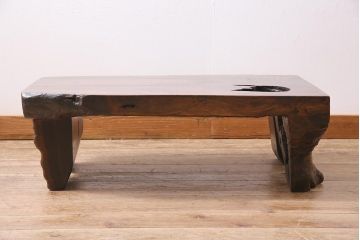 ビンテージ家具　昭和中期　総ケヤキ材　木の味わいをたっぷり味わえる座卓(センターテーブル、ローテーブル)(R-045342)