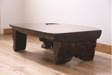 ビンテージ家具　昭和中期　総ケヤキ材　木の味わいをたっぷり味わえる座卓(センターテーブル、ローテーブル)(R-045342)