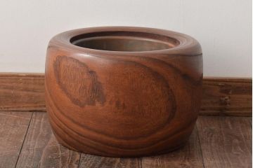 アンティーク雑貨　壱壱○　くっきりとした木目が目を引く桐火鉢(木製火鉢、鉢カバー)(R-045344)