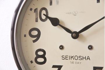 アンティーク時計　昭和初期　SEIKOSHA(精工舎、セイコー)　14DAY　ゼンマイ式　レトロなトーマス型掛け時計(丸型掛時計、壁掛け時計、柱時計、振り子時計)(R-045347)