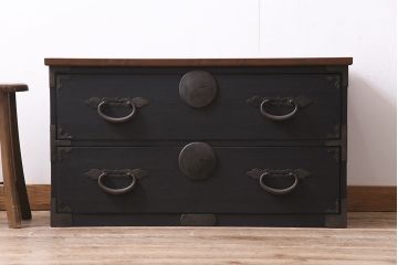 アンティーク家具　ペイントリメイク　明治大正期　モダンな雰囲気薫る箪笥ローボード(チェスト、引き出し、和箪笥、衣装タンス)(R-045350)