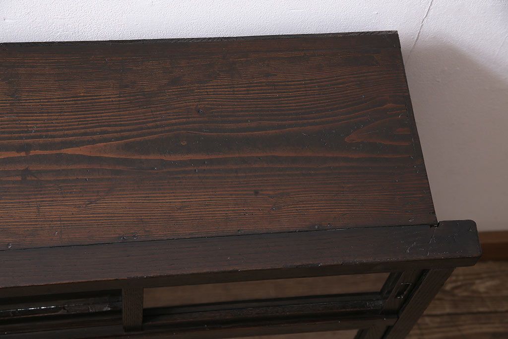 アンティーク家具　大正期　引き出し付き　小ぶりサイズ!和の雰囲気漂う戸棚(ガラスキャビネット、収納棚)(R-045351)