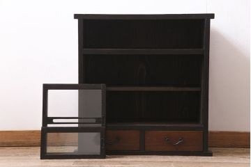 アンティーク家具　大正期　引き出し付き　小ぶりサイズ!和の雰囲気漂う戸棚(ガラスキャビネット、収納棚)(R-045351)