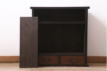 アンティーク家具　大正期　引き出し付き　小ぶりサイズ!和の雰囲気漂う戸棚(ガラスキャビネット、収納棚)(R-045351)
