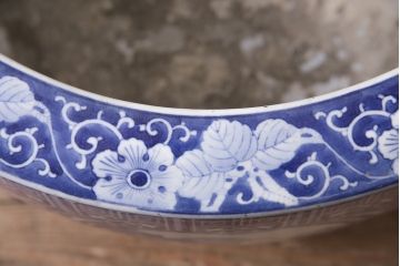 アンティーク雑貨　昭和初期　山水図　繊細に描かれた図柄が美しい瀬戸火鉢(鉢カバー)(R-045353)