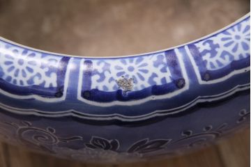 アンティーク雑貨　昭和初期　草花の図が空間を彩る瀬戸火鉢(鉢カバー)(R-045354)