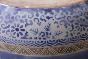 アンティーク雑貨　昭和初期　草花の図が空間を彩る瀬戸火鉢(鉢カバー)(R-045354)