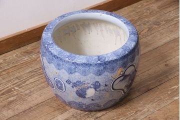 アンティーク雑貨　昭和初期　縁起物の図柄が目を惹く瀬戸火鉢(鉢カバー)(R-045355)
