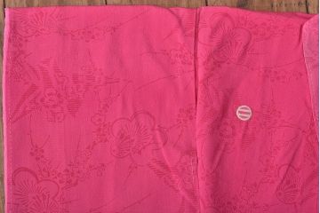 昭和初期　折鶴に花　錦紗縮緬　子供着物(正絹、古布)(R-045365)