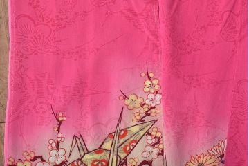 昭和初期　折鶴に花　錦紗縮緬　子供着物(正絹、古布)(R-045365)