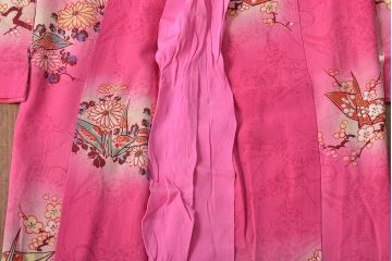 昭和初期　折鶴に花　錦紗縮緬　子供着物(正絹、古布)(R-045365)