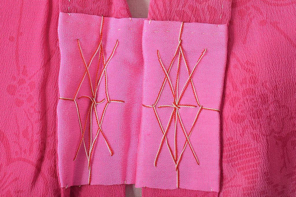 昭和初期　折鶴に花　錦紗縮緬　子供着物(正絹、古布)(R-045365)