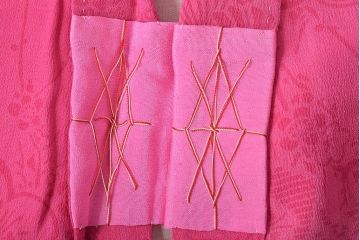 昭和初期　折鶴に花　錦紗縮緬　子供着物(正絹、古布)(R-045365)