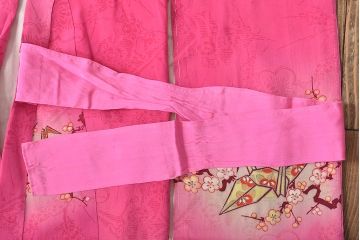 昭和初期　折鶴に花　錦紗縮緬　子供着物(正絹、古布)(R-045365)