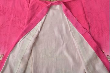 昭和初期　折鶴に花　錦紗縮緬　子供着物(正絹、古布)(R-045365)