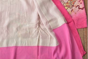 昭和初期　折鶴に花　錦紗縮緬　子供着物(正絹、古布)(R-045365)