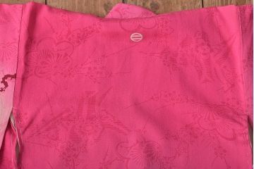 昭和初期　折鶴に花　錦紗縮緬　子供着物(正絹、古布)(R-045365)