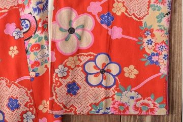 昭和初期　花に宝尽くし　錦紗縮緬　子供着物(正絹、古布)(R-045366)