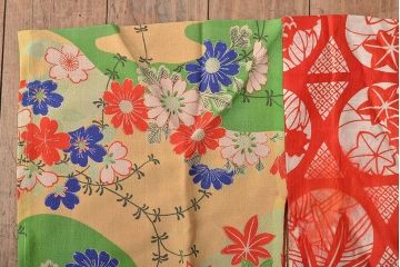 大正〜昭和初期　花柄　背抜き縮緬着物(正絹、古布)(R-045367)