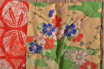 大正〜昭和初期　花柄　背抜き縮緬着物(正絹、古布)(R-045367)