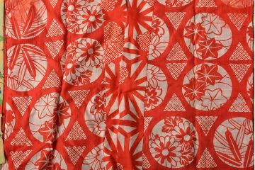 大正〜昭和初期　花柄　背抜き縮緬着物(正絹、古布)(R-045367)