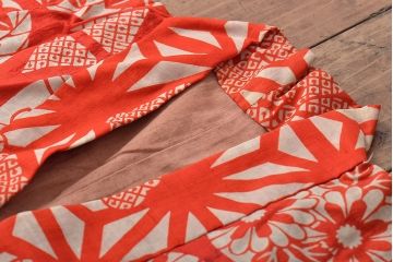 大正〜昭和初期　花柄　背抜き縮緬着物(正絹、古布)(R-045367)