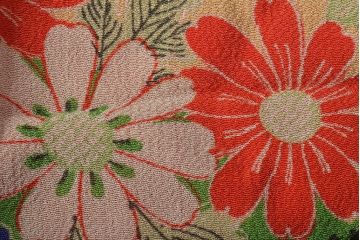 大正〜昭和初期　花柄　背抜き縮緬着物(正絹、古布)(R-045367)