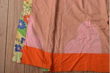 大正〜昭和初期　花柄　背抜き縮緬着物(正絹、古布)(R-045367)